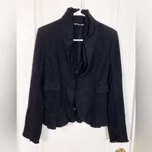 Y2K BURBERRY Wool CASHMERE Ruffle Knit Blazer ITALY MADE Vintage Black Size 8